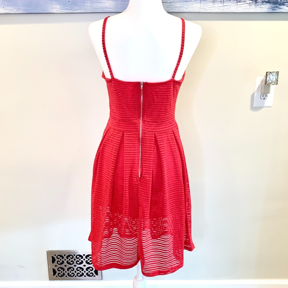 Red Sleeveless Sheer Layered Dress - Picture 4 of 7